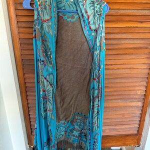 Teal Embroidered Sheer Kimono